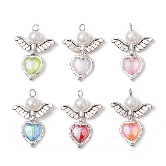 Ангел с сердцем тибетский стиль сплав бусины с гальваническим покрытием немагнитные синтетические гематитовые бусины и прозрачные акриловые бусины и АБС пластик имитация жемчуга круглые бусины подвески