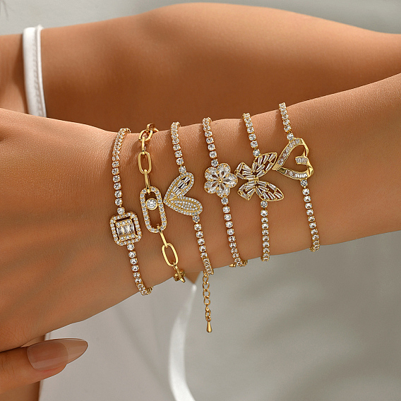 Элегантные латунные браслеты с подвесками, латунные браслеты для тенниса с прозрачными кубическими цирконами для женщин