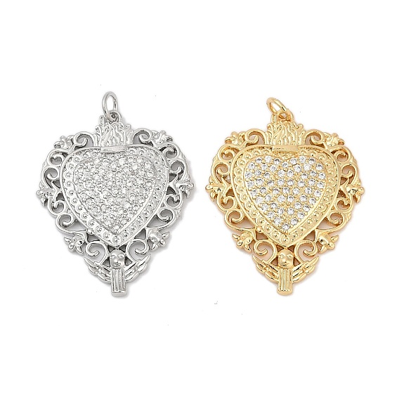 Латунные микро проложить кубического циркония подвески, без кадмия и без свинца, сердце прелести, с целью перехода в кольце