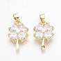 Brass Cubic Zirconia Pendants, Clover, Nickel Free