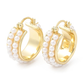 Brass Hoop Earrings, with ABS Imitation Pearl, for Women