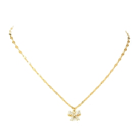 Brass Micro Pave Cubic Zirconia Charms Necklace for Women, Dapped Chains, Bowknot