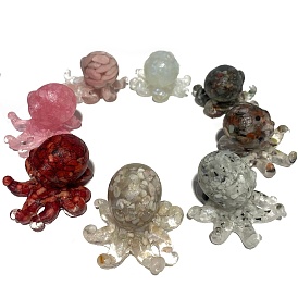 Resin Octopus Figurine Home Decoration, with Natural & Synthetic Mixed Gemstone Chips Inside Display Decorations