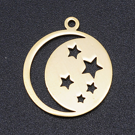 201 Stainless Steel Laser Cut Pendants, Star with Moon