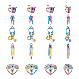 ARRICRAFT Rainbow Color Alloy Pendants, Cadmium Free & Nickel Free & Lead Free, Hospital Theme, Heart & Measuring Cup & Teeth & Stethoscope & Injection Syringe Shape
