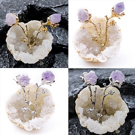 Natural Mixed Gemstone Flower with Natural Agate Geode Display Decorations, Figurine Home Decoration, Reiki Energy Stone for Healing