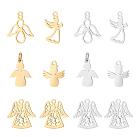 20pcs 10 style 201 pendentifs creux en acier inoxydable, prier ange