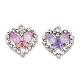 Platinum Alloy Glass Pendants, with Resin, Heart with Butterfly