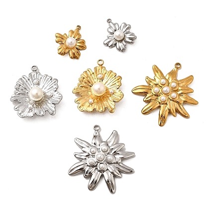 304 подвески из нержавеющей стали, цветочный шарм, с абс пластмассовой имитационной жемчужиной, ионное покрытие (ip)