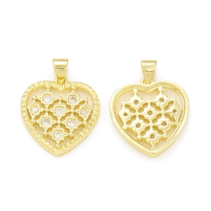 Rack Plating Brass Micro Pave Cubic Zirconia Pendants, Cadmium Free & Lead Free, Long-Lasting Plated, Heart Charm