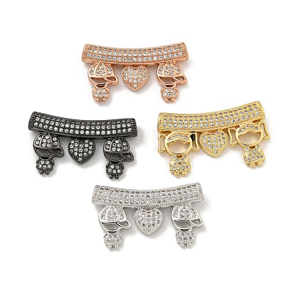 Brass Micro Pave Clear Cubic Zirconia Beads, Cadmium Free & Nickel Free & Lead Free, Tube Beads, Boy/Girl