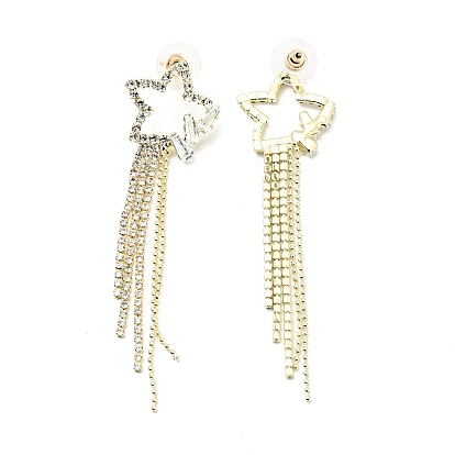 Clear Cubic Zirconia & Crystal Rhinestone Long Dangle Stud Earrings, Brass Earrings with 925 Sterling Silver Pins for Women