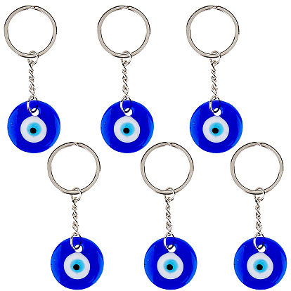 6 шт. брелок-лэмпворк от сглаза, с кольцами для ключей из сплава