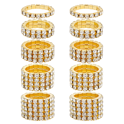 10 шт. 5 стили регулируемые кольца для пальцев из сплава со стразами для женщин, эластичные кольца