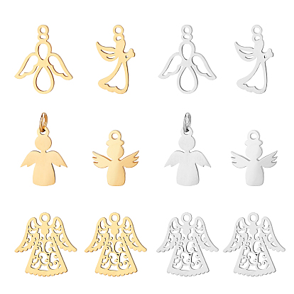 20pcs 10 style 201 pendentifs creux en acier inoxydable, prier ange