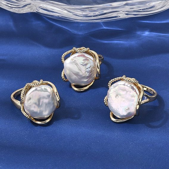 Латунные манжеты открытые кольца для женщин, с натуральной жемчужиной, стойки покрытие, долговечный