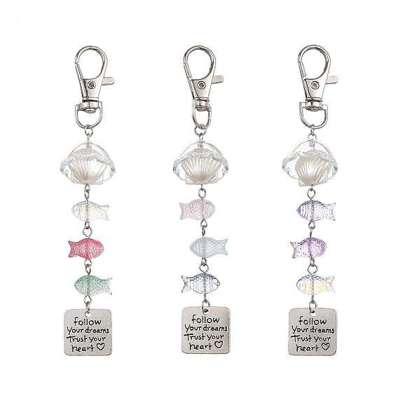 Подвески из АБС-пластика с имитацией жемчуга, акрила и сплава., с сплава шарнирного когтя омара застежками, форма рыбы и ракушки