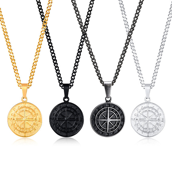 Stainless Steel Compass Pendant Necklaces