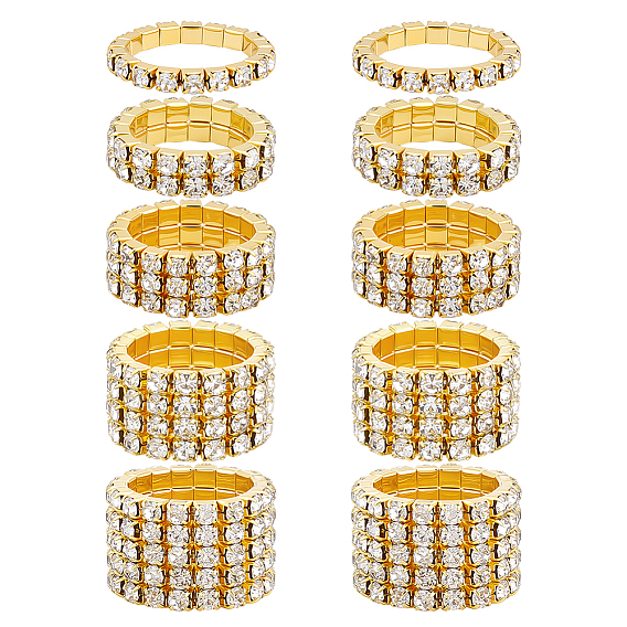 10 шт. 5 стили регулируемые кольца для пальцев из сплава со стразами для женщин, эластичные кольца