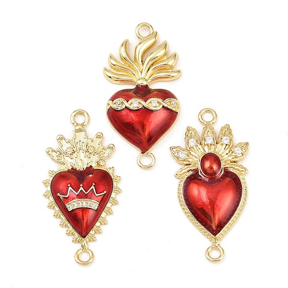 Латунные подвески из прозрачного кубического циркония, священные сердечные связи с эмалью, без свинца и без кадмия, долговечный, реальный 18 k позолоченный, стойки покрытие