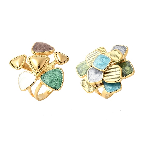 304 из нержавеющей стали манжеты кольца, с эмалью, цветок, золотые