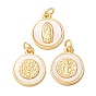 Brass Pendants, with White Shell, Flat Round Charms