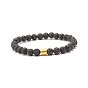 Natural Lava Rock(Dyed) Round Beaded Stretch Bracelet with Column Synthetic Hematite, Oil Diffuser Power Stone Jewelry for Women