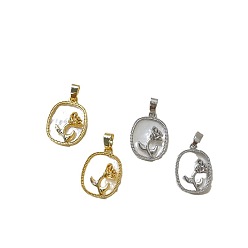 Brass Pave White Shell Oval Pendants, Rose Charms