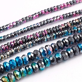 Electroplated Non-magnetic Synthetic Hematite Beads Strands, Half Plated, Rondelle, Faceted