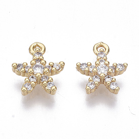 Brass Micro Cubic Zirconia Charms, Nickel Free, Real 18K Gold Plated, Star