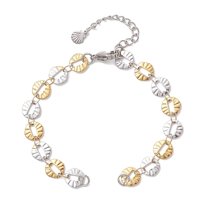 Двухцветный 304 браслет из цепей с текстурированными дисковыми звеньями из нержавеющей стали