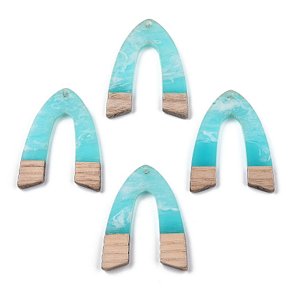 Transparent Resin & White Wood Pendants, Two Tone, V Shape Charms