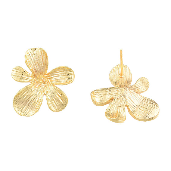 Brass Stud Earring Findings, For Half Drilled Beads and with Vertical Loops, Flower, Nickel Free