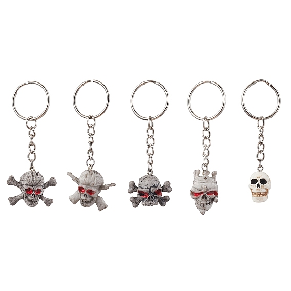 Брелок для ключей из пластика и смолы на тему Хэллоуина, с железными разрезными брелоками, череп
