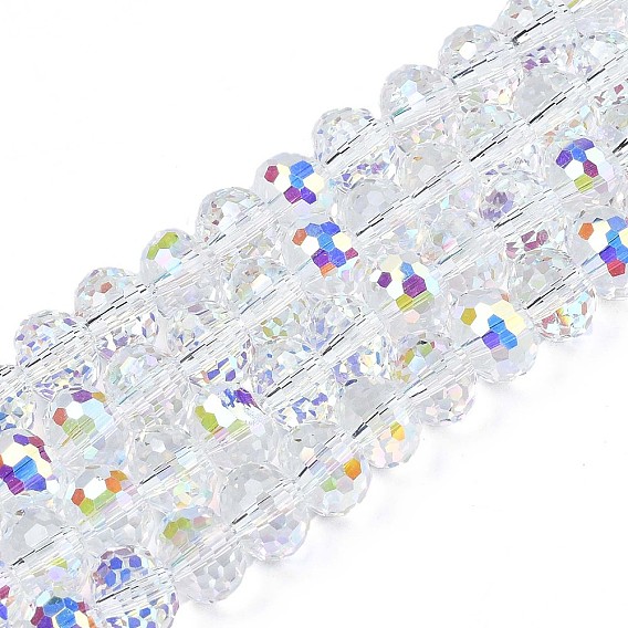Гальванизируйте прозрачное стекло бисер нитей, с покрытием AB цвета, граненые, рондель