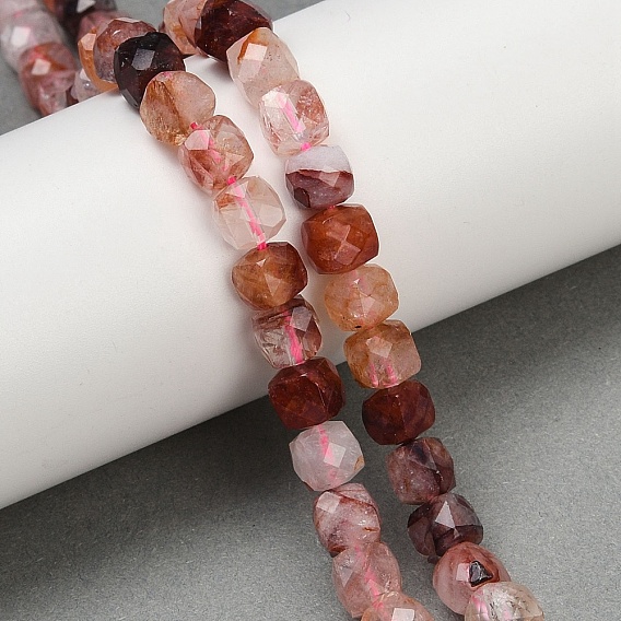 Нити из натурального красного гематоидного кварца/железистого кварца, граненые, кубические