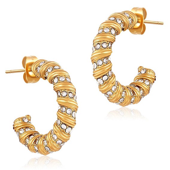 Серьги-гвоздики в форме буквы "c" из кубического циркония, позолоченные 304 серьги-кольца из нержавеющей стали для женщин