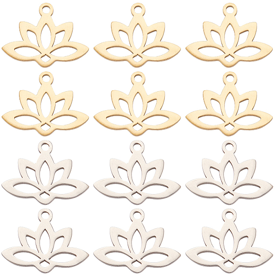 24 шт. 2 цвета 201 подвески из нержавеющей стали, лазерная резка, полый, лотос