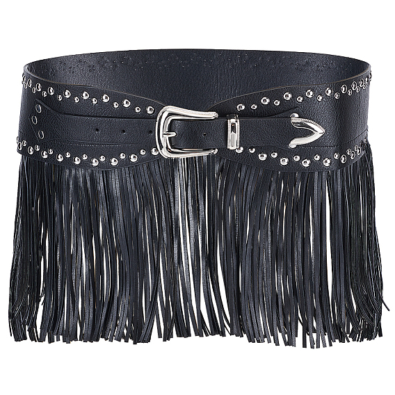 1Ceinture à pompons réglable en cuir PU (pièce), avec des boucles et des rivets en alliage, platine