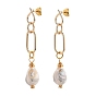 Brass Dangle Stud Earrings, with Ear Nuts, 925 Sterling Silver Pins, Natural Baroque Pearl Keshi Pearl Beads and Cardboard Boxes, Golden