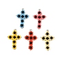 Natural Black Onyx(Dyed & Heated) & Glass Seed Beaded Pendants, Alloy Religion Cross Charms, Platinum
