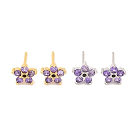 Brass Micro Pave Cubic Zirconia Stud Earrings for Women, Lead Free & Cadmium Free, Star, Purple