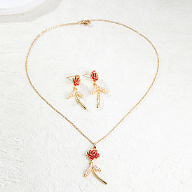 Серьги-гвоздики и ожерелья-подвески из сплава для женщин, пластиковый набор украшений с жемчужными цветами