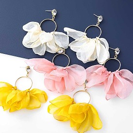 Fashion European and American style alloy round ring fabric floral earrings - feminine, ethereal.