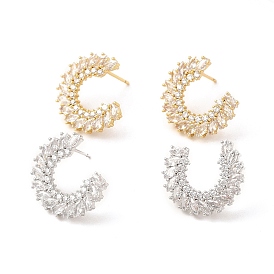 Boucles d'oreilles en laiton plaqué micro pavé de zircone cubique pour femmes, plaqué longue durée, sans cadmium et sans plomb, lettre c forme