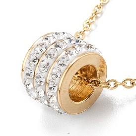 Clay Rhinestone Column Beads Pendant Necklaces, with 304 Stainless Steel Chain