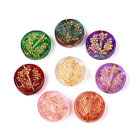 Прозрачные стеклянные бусины для выпечки, плоские круглые с цветком, золотой металл обвитыми