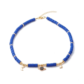 Collares de cuentas de arcilla polimérica, con colgante de planeta de aleación esmaltada