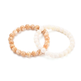 Round Natural Sea Shell Beaded Stretch Bracelets
