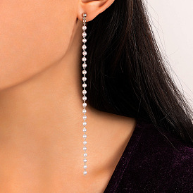 Luxury Exaggerated Pearl Long Chain Earrings with Geometric Beads and Tassel Drops